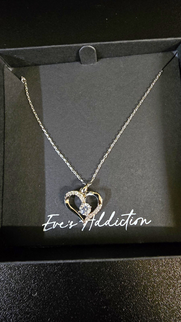 Eve's Addiction 925 Sterling Silver Open Heart Necklace, Cubic Zirconia